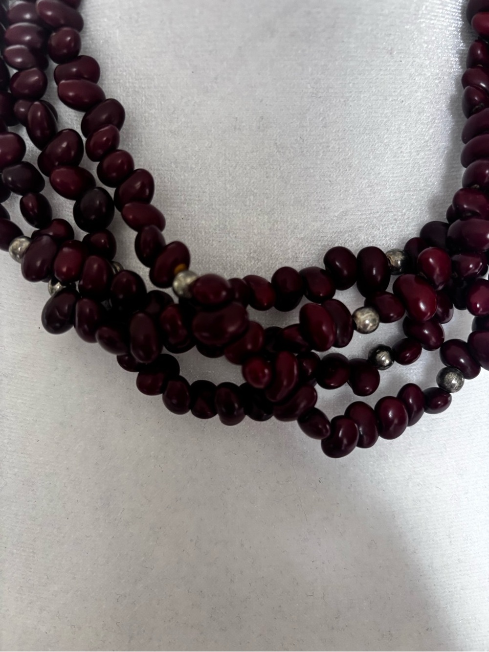 Stunning Layered Deep Red Beaded Necklace with Subtle Silver Accents - Picture 1 of 6